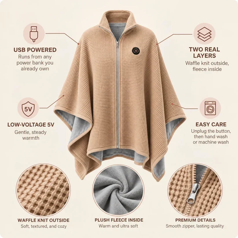 🔥 Black Friday Heated Wrap Cape – 3 Heat Levels + Power Bank
