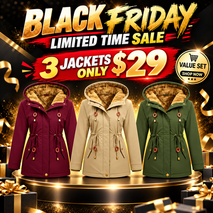 🔥Black Friday Sale!Women's Fleece Parka Jacket, Hooded, Long Warm