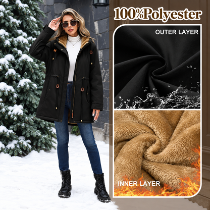 🔥Black Friday Sale!Women's Fleece Parka Jacket, Hooded, Long Warm